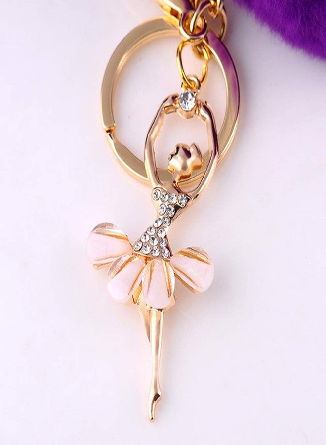 VesipaFly Faux Fox Fur Pom Pom Ball Keychain with Ballet Dancer Purse Bag Charm Fluffy Ball Key Chain for Women Bag or Cellphone or Car Pendant (Pink) - Image 5